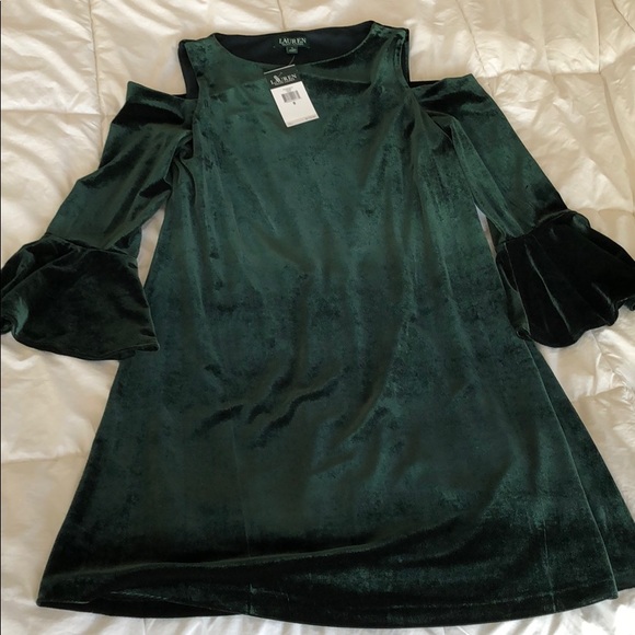 Ralph Lauren Dresses & Skirts - NWT Ralph Lauren green velvet cold shoulder dress
